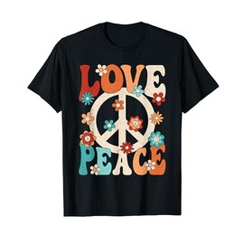Love Peace Sign 60s 70s Outfit Hippie Groovy Women Girls T-Shirt