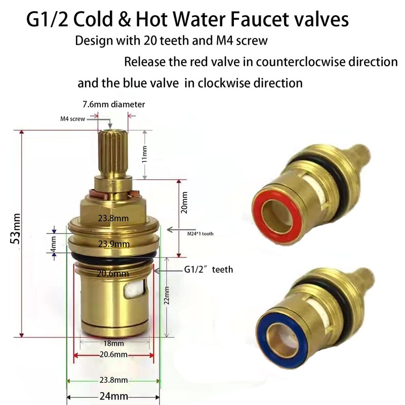 Faucet Valves, Brass Ceramic Stem Disc Cartridge Replacement Quarter Turn