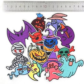 Guokuai 16 Pcs Halloween's Day Patch All Saints Day Patches Embroidered Iron on Patch for Clothes, Iron-on Patches/Sew-on Appliques Patches for Clothing, Jackets, Backpacks, Caps, Jeans