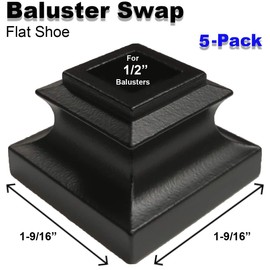 1/2" Stair Iron Baluster Swap Flat Shoes (5-Pack) Railing Stair Parts for Square Metal Scroll Basket Twist Knuckle Spindles NO Set Screw (Real Satin Black NOT Matte)