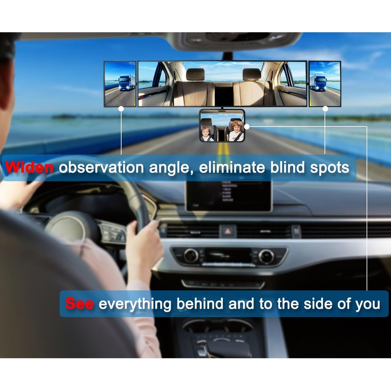 SkycropHD 15.2" Rear View Mirror with Baby Mirror, Clip on