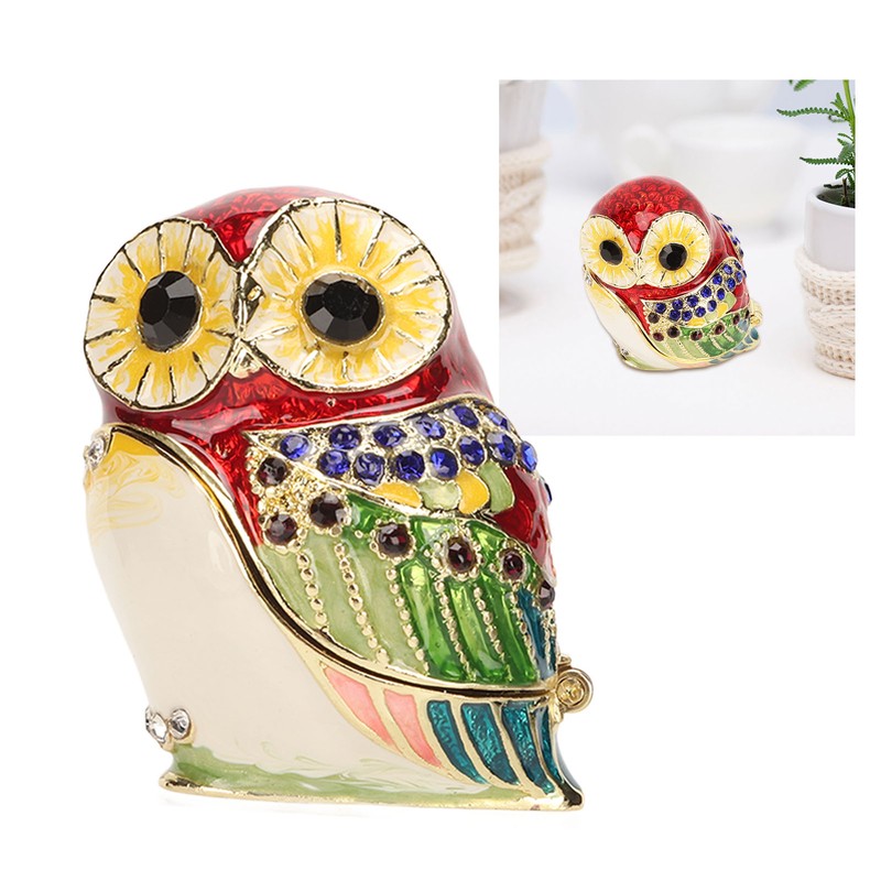 Metal Trinket Box Owl Shape Shiny Exquisite Zinc Alloy Jewelry