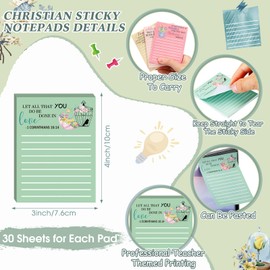 Glenmal 36 Pcs Teacher Nurse Appreciation Gifts Set Christian Bee Cat Sticky Notepads Teacher Makeup Bags Nurse Ballpoint Pens for Animal Lovers Teachers' Day Nursing Church Favor(Christian)
