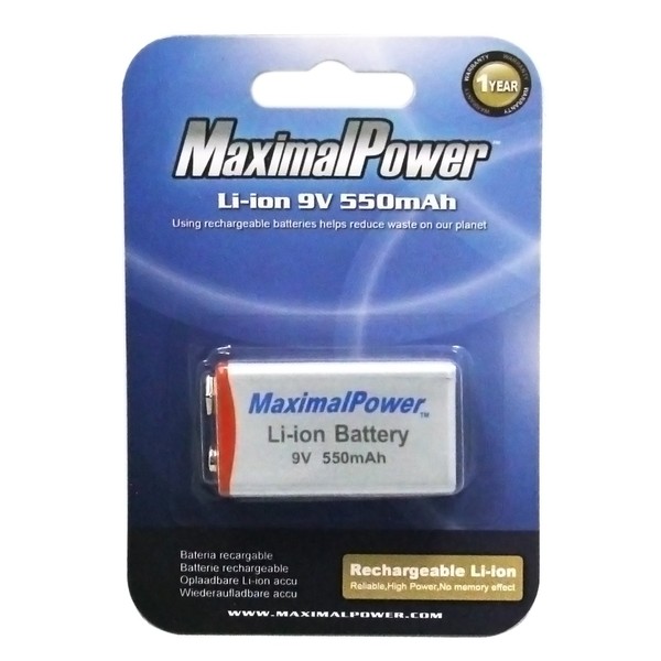 MaximalPower 9 Volt Li-Ion Rechargeable Battery HIGH CAPACITY 550mAh 9V Block