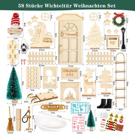 Gaeymy Gnome Door Set, 2024 Gnome Accessories Christmas Advent Calendar with Construction Site, Gnome House, Christmas Gnome Complete, Miniature Stencil, Mailbox, Boots, Footprints, Rope Ladder,