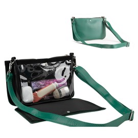 Caitie G Stadium Bag - Forest Green Chevron Full Set- Transforms to Clear with Removable Outer Wrap, Stadium Compliant Clear Purse Bag for Concerts Sports Events Festivals