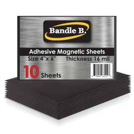 Bandle B. Magnetic Sheets, 4" x 6", Pack of 10. Flexible Magnetic Sheets with Adhesive Backing. Easy Picture Magnets. Thickness 16 mil.