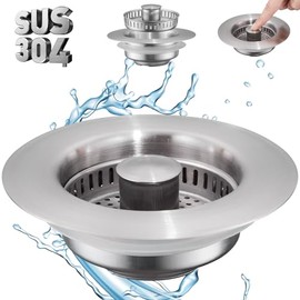 Tapón de colador de drenaje para fregadero de cocina 4 en 1, Pollock SUS304 de acero inoxidable con cesta de colador, tapón de fregadero de cocina antiobstrucción para drenaje estándar de EE. UU