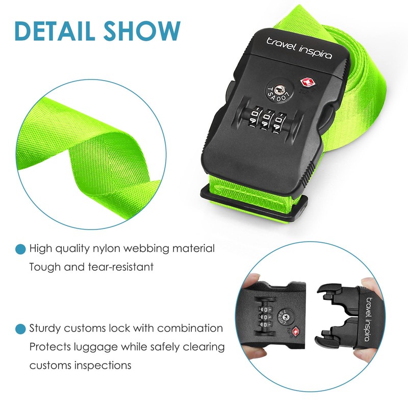 Travel Inspira Luggage Straps with TSA Combination Lock - Adjustable,