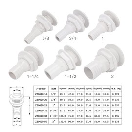 Tissting Board Passage Screw Connection with Nut, 1 Inch 93 mm ABS Plastic Vent Connection Universal Board Breakthrough Drain Connection for Boats, Yachts, Marine