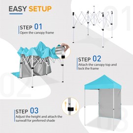 EAGLE PEAK Pop up Canopy 5x5, Outdoor Portable Canopy Tent with One Removable Sunwall, Carry Bag Included, Light Blue