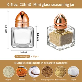 50 Pack Mini Salt and Pepper Shakers Bulk 0.5 Oz, Small Cube Glass Spice Shaker Container with Stainless Steel Lid for Kitchen Restaurant Travel Home Camp Party Supplies (Rose Gold)