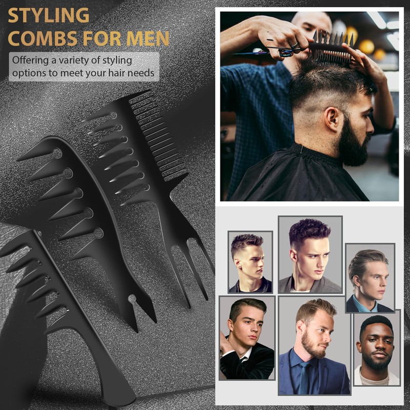 DUAIU 3Pcs Hair Styling Comb Set for Men, with Barber