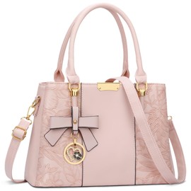 KKXIU 3 Zippered Compartments Purses and Handbags for Women Top Handle Satchel Shoulder Ladies Bags (G-Embossed Pink Flower 2)