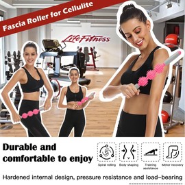 Cellulite Massager, Fascia Blaster for Cellulite, Muscle Roller Stick Lymphatic Drainage Massager for Relif Body Sorness, Trigger Points, Sports Legs, Back Recovery, Rose Red