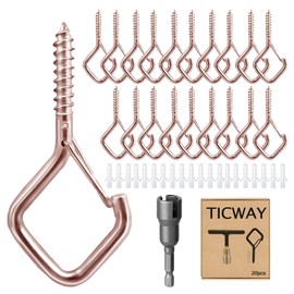 Ticway 20 PCS Q-Hanger Hooks for String Lights,Ceiling Hooks for Hanging Plants,Screw Hooks for Wind Chimes,Bird Feeder,Lanterns,Christmas Decorations Outdoor String Lights Hooks (Gold)