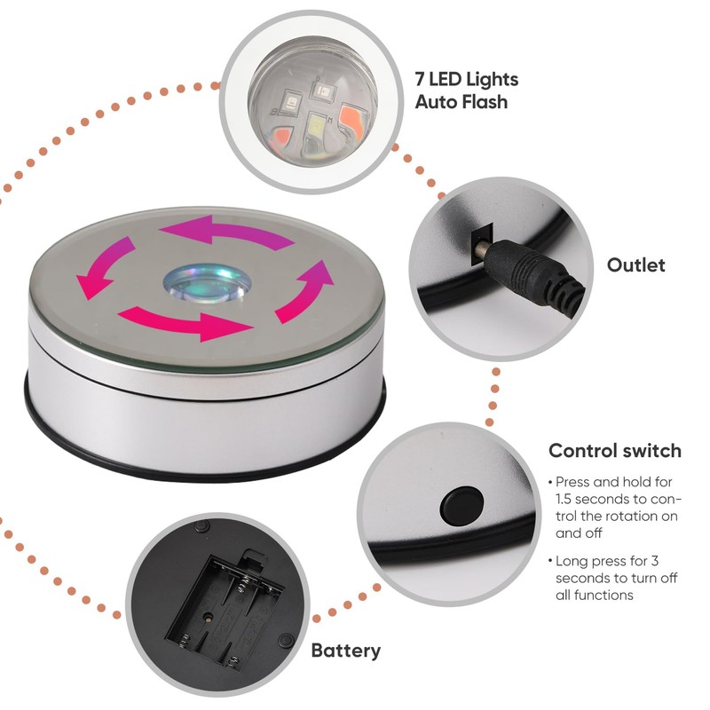 Onepec Rotating LED Base with 7 Lights 9 Modes,rotation Lighted