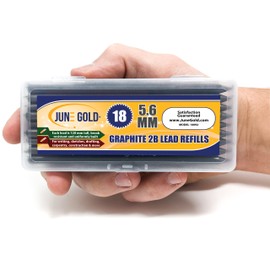 June Gold 18 Pieces, 5.6 mm 2B Lead Refills, 120 mm Length, Extreme Bold Thickness, Break Resistant Lead/Graphite