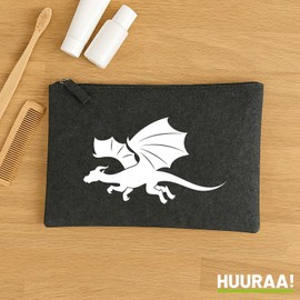 Huuraa Toiletry Bag Dragon Silhouette Gift 1 Litre Charcoal Felt Dragon Gift Idea