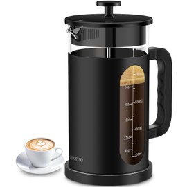 QUQIYSO French Press Coffee Maker, 304 Stainless Steel French Press with 4 Filter, Heat Resistant Borosilicate Glass, Easy to Clean, BPA Free Coffee Press Rust-Free Coffee Maker, 34 ounce, Black