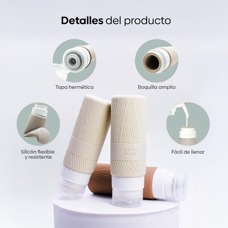 Kit de Viaje Envases Silicona INCLUYE 2 Protectores Para Cepillos
