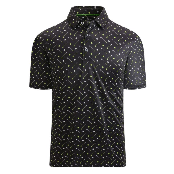 Alex Vando Mens Golf Shirt Moisture Wicking Quick-Dry Print Performance Polo Shirts for Men,Black Golf,L