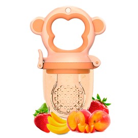 Fruit and Porridge Sucker + Teething Glove, Sound Membrane, Stimulating Relief for Baby, BPA Free, 3 months (Orange Monkey Sucker and Orange Glove)