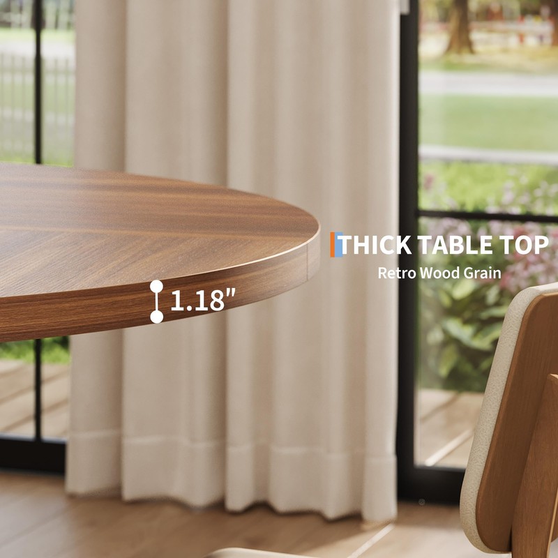 IDEALHOUSE Round Dining Table for 4-6 People, 47 Inch Wooden
