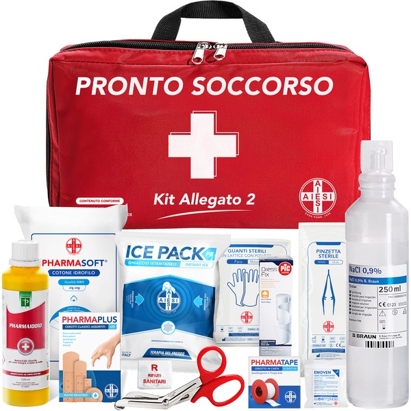 AIESI® Medical First Aid Box (Bag) with Attachment 2 for Companies Less than 3 Employees # DM388/DL81 Compliant # Made in Italy