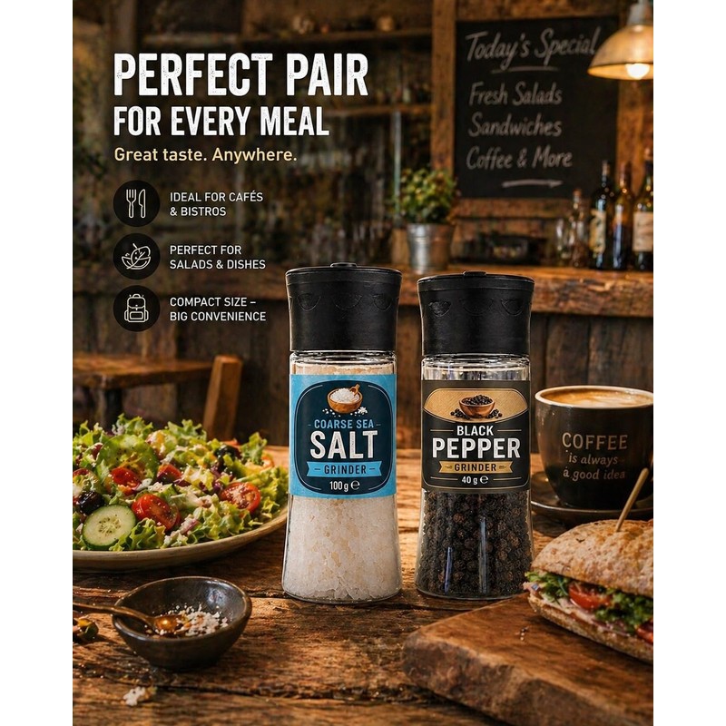 Salt and Pepper Grinder Set 2 Pack Sea Salt 100g