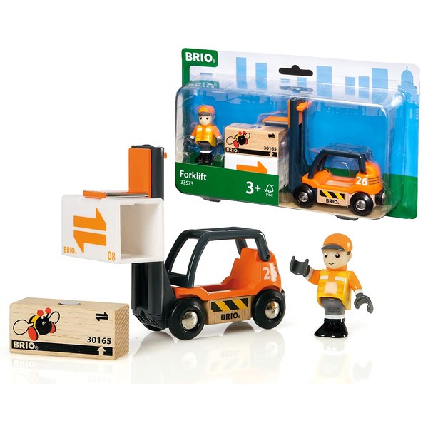 Brio World 33573 - Fork Lift - 4 Piece Wooden Toy Train Accessory for Kids Ages 3 and Up
