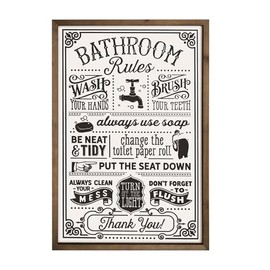 flangairy 16×12.6 Inch Bathroom Rules Wall Decor Art With Wood Frames, Wooden Toilet Rules Sign, Farmhouse Restroom Pictures Above Toilet Decoration for Home