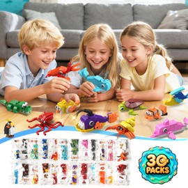 HOGOKIDS 30 Pack Animals Party Favors for Kids, 824PCS Mini Marine Animal Building Block Sets for Goodie Bags Filler Classroom Prizes, Easter Basket Stocking Stuffer Birthday for Boys Girls 6+