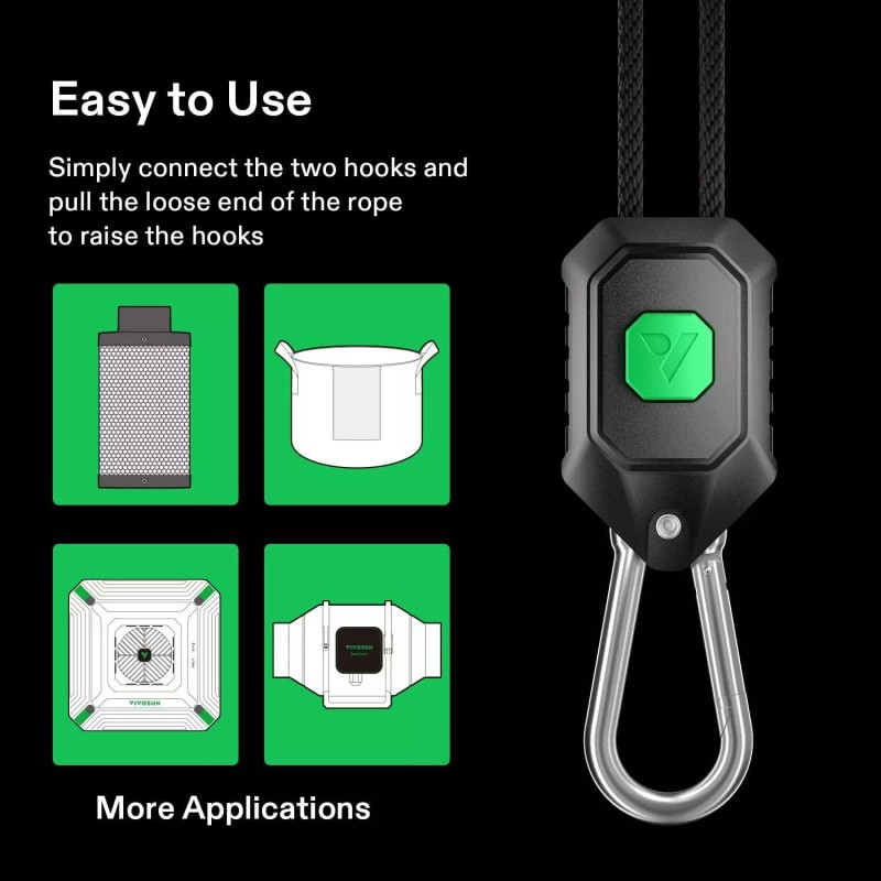 VIVOSUN 1/2/6 Pair 1/8" Lockable Grow Light Rope Hanger 150lbs