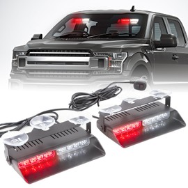 PKINGLAKE 2 in 1 LED Emergency Dash Strobe Light Bar Front/Rear Windshield Safety Flashing Warning Hazard Interior Lights for Police Firefighter Construction Vehicles Trucks (2x7.5 inch, Red/White)