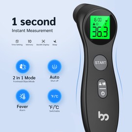Femometer Forehead Thermometer for Adults Kids, Non Contact Infrared Thermometer, Digital Baby Thermometers Body Temperature Thermometer(Full Black)