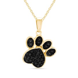 14k Yellow Gold Plated 925 Sterling Silver Round Cut Black Natural Diamond Accent Dog Paw Print Pendant Necklace With 18" Chain