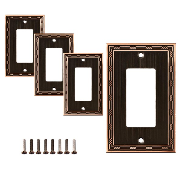SleekLighting Decorator Wall plates | Decorative Zinc Cast Bronze Finish | Aged Oil-Rubbed electric Outlet Switch Covers| Style: 1 Gang Decorator (4 Pack)