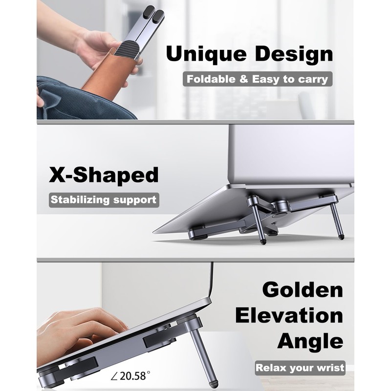 Foldable Laptop Stand for Desk: Portable Aluminum Computer Stand -