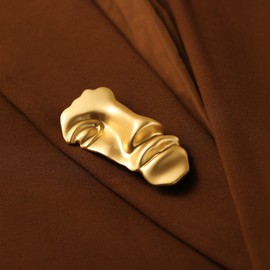 Golden Figure Face Mask Brooch - Vintage Minimalist Metal Brooches Women Men, Gold,Golden