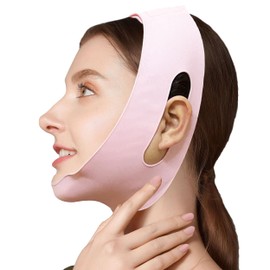 Post Surgical Silicone Chin Strap，Reusable Neck and Chin Lipo Compression Garment，Anti Snoring Chin Strap for Women & Men (Pink)