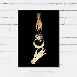 Krouterebs Vintage Metal Tin Sign Moon Sun Magic Hands Divine Feminine Art Witch Moon and Stars Esoteric Art Astrology Magic and Occult Magic Talismans Iron Painting Aluminum Sign 8 X 6 in