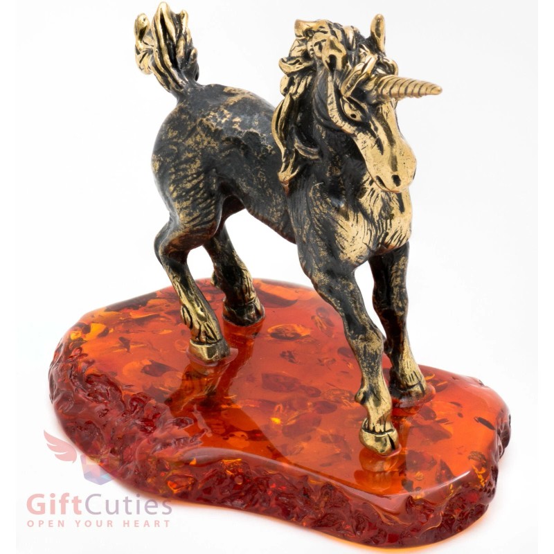 Solid Brass Amber Figurine of the Rainbow Unicorn Horse IronWork