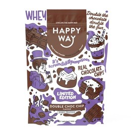 HAPPY WAY Double Choc Chip Whey Protein - 500g | Irresistible Crunchy Double Choco Chip Flavour | Supports Toning & Muscle Recovery | Ideal for Shakes, Smoothies & Healthy Recipes