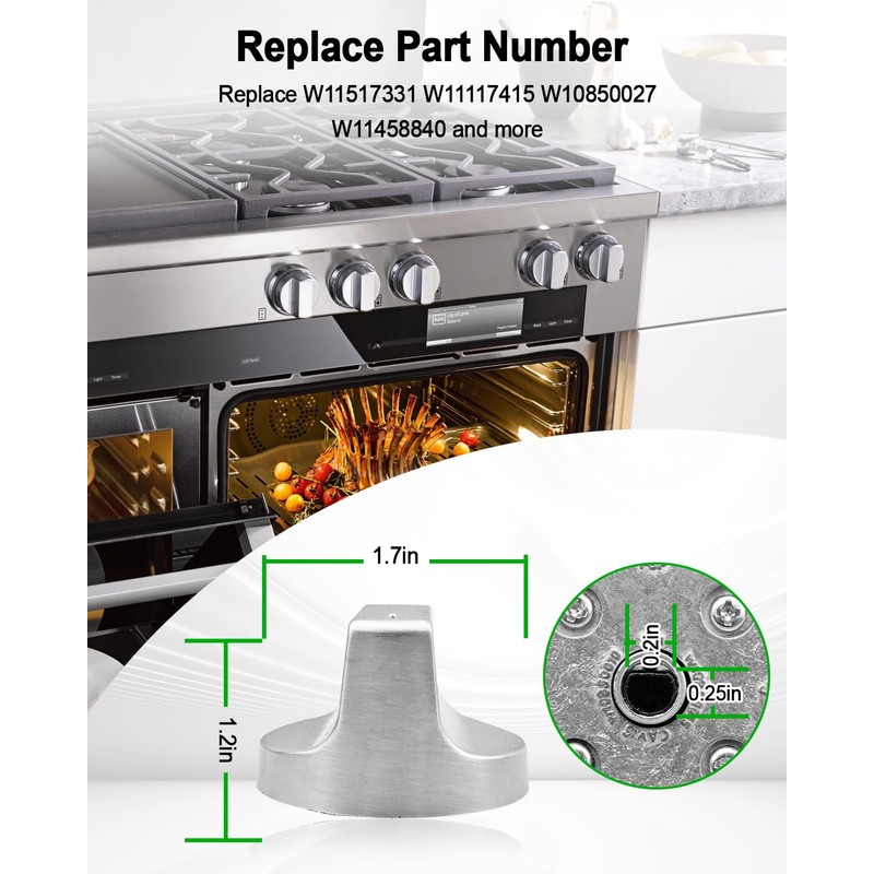 4Pcs Stove Knobs W11517331 Fit for Whirlpool Gas Ranges WEC310S0LS0