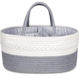 Organizador de pañales para bebé, Cesta de regalo para baby shower, con divisor extraíble, contenedor de almacenamiento de gran capacidad (Gris)