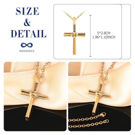 INFINIONLY Men's Cross Necklaces with Pendant Made of Stainless Steel Creative Baseball Cross Necklace Vintage Pendant with 55 cm Chain Easter Jewellery Hip Hop Decoration for Teenagers, Stainless