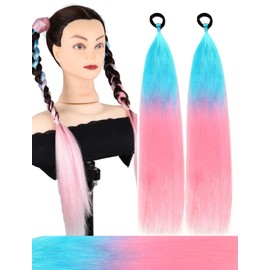 Ponytail Extension 18 inch Light Blue to Pink Colored Hair Extensions for Braiding Ombre Pony Tail Hair Extensions for Braids with Hair Tie Rave Crazy Hair Day 2 Packs