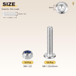 METALLIXITY Furniture Connector Bolt Nut(M8-1.25x30) 20Pcs, Silver Tone, 304 Stainless Steel Hex Socket Furniture Bolts Screws - for Furniture Woodworking Project, Silver Tone