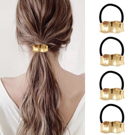 papasgix Metal Hair Ties, Ponytail Hair Cuff, Gold Hair Cuff, Gold Ponytail Cuff Silver Gold Hair Ties Hair Elastic Hair Ties for Women Gold Hair Accessories (Set 20)